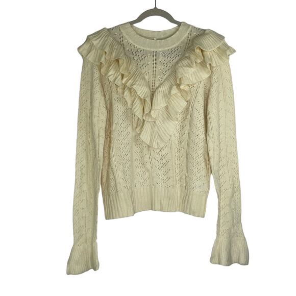 Tularosa Manny Sweater pointelle knit ruffled trim flared sleeves sweater Large - Picture 1 of 11